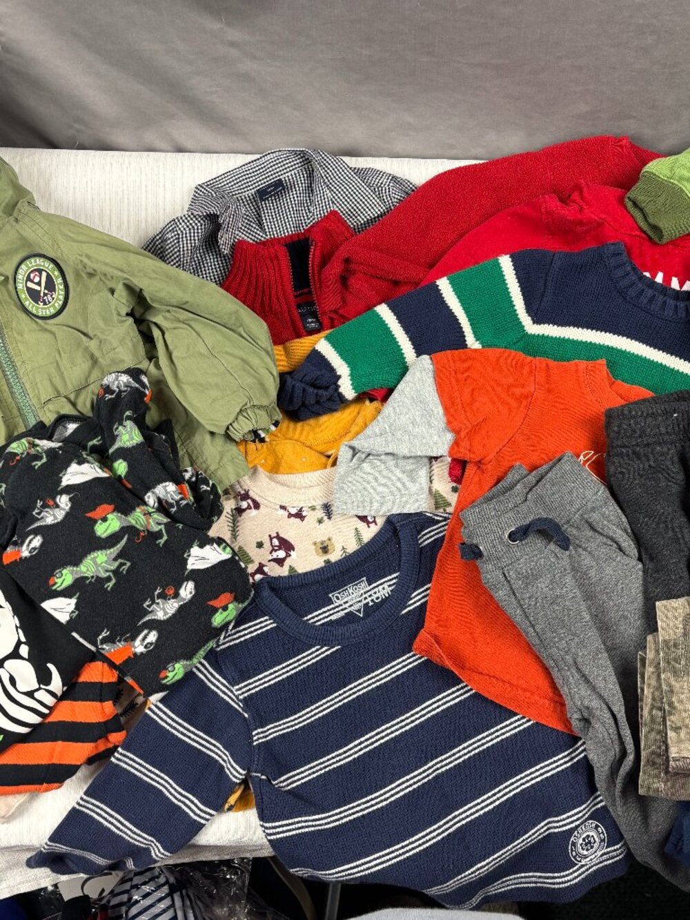 18 Month Boys Winter Clothing Lot 21 Pieces Pants Shirts Sweaters Jacket PJs